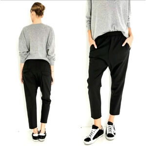 Nili Lotan 8 Slouchy WOOL Delancy $495 Pant Drawstring Elastic Waist Paris Black